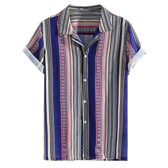 Heren Overhemd Relaxed Fit Katoenmix Indigo Met Patronen 0
