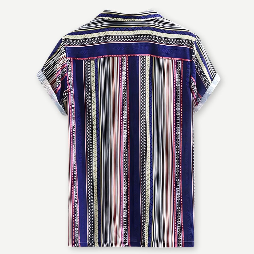 Heren Overhemd Relaxed Fit Katoenmix Indigo Met Patronen 1