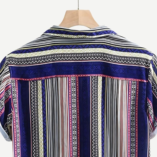 Heren Overhemd Relaxed Fit Katoenmix Indigo Met Patronen 2