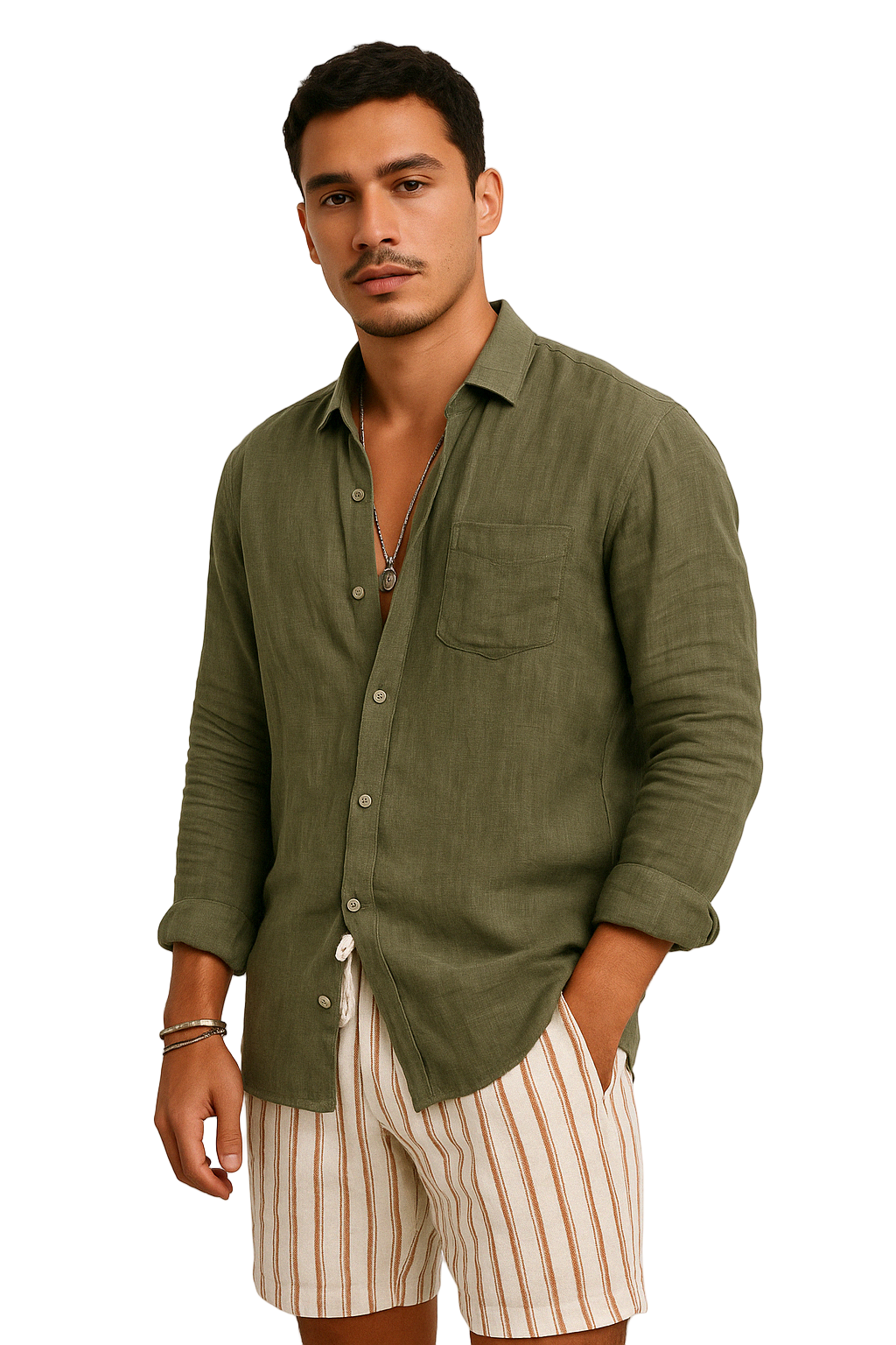 Heren Overhemden Lange Mouwen Katoen-Linnen Mix Casual Shirt 1
