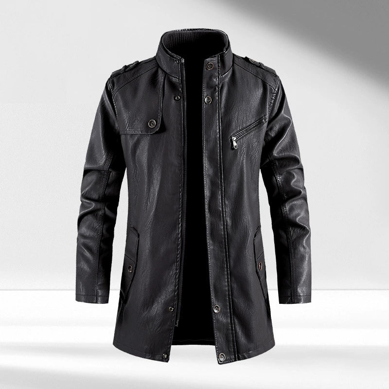 Heren PU Leren Jas met Staande Kraag 0