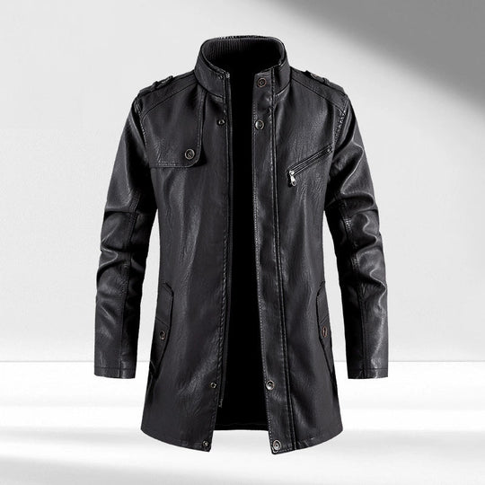 Heren PU Leren Jas met Staande Kraag 0