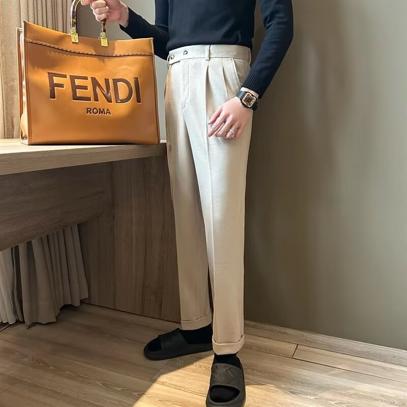 Heren Pantalon Gepaste Pasvorm Wolmix Hoge Taille 4