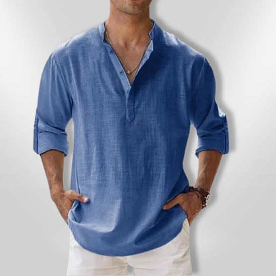 Heren Polo Lin Col Tunisien Casual Ademend Poloshirt 0