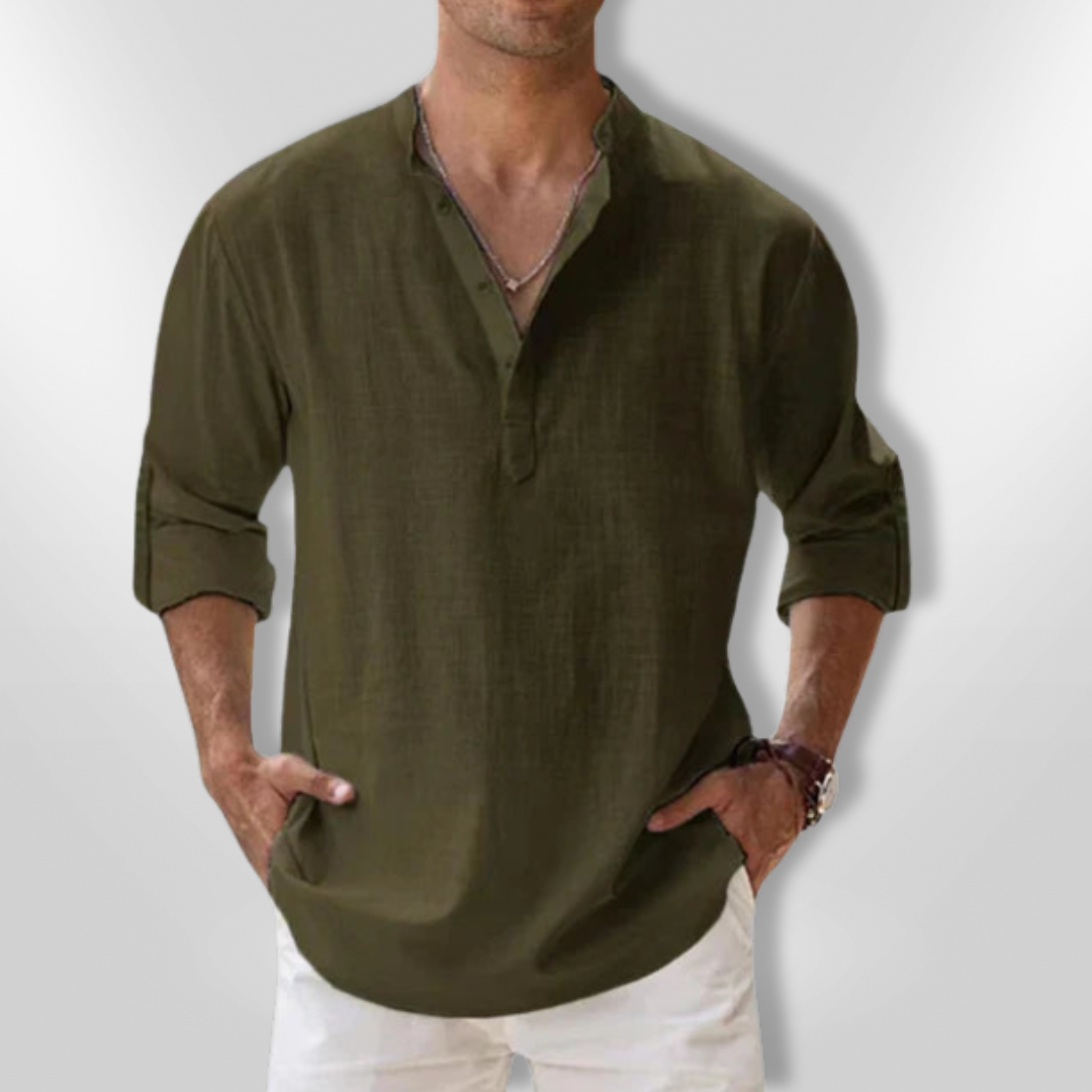 Heren Polo Lin Col Tunisien Casual Ademend Poloshirt 10