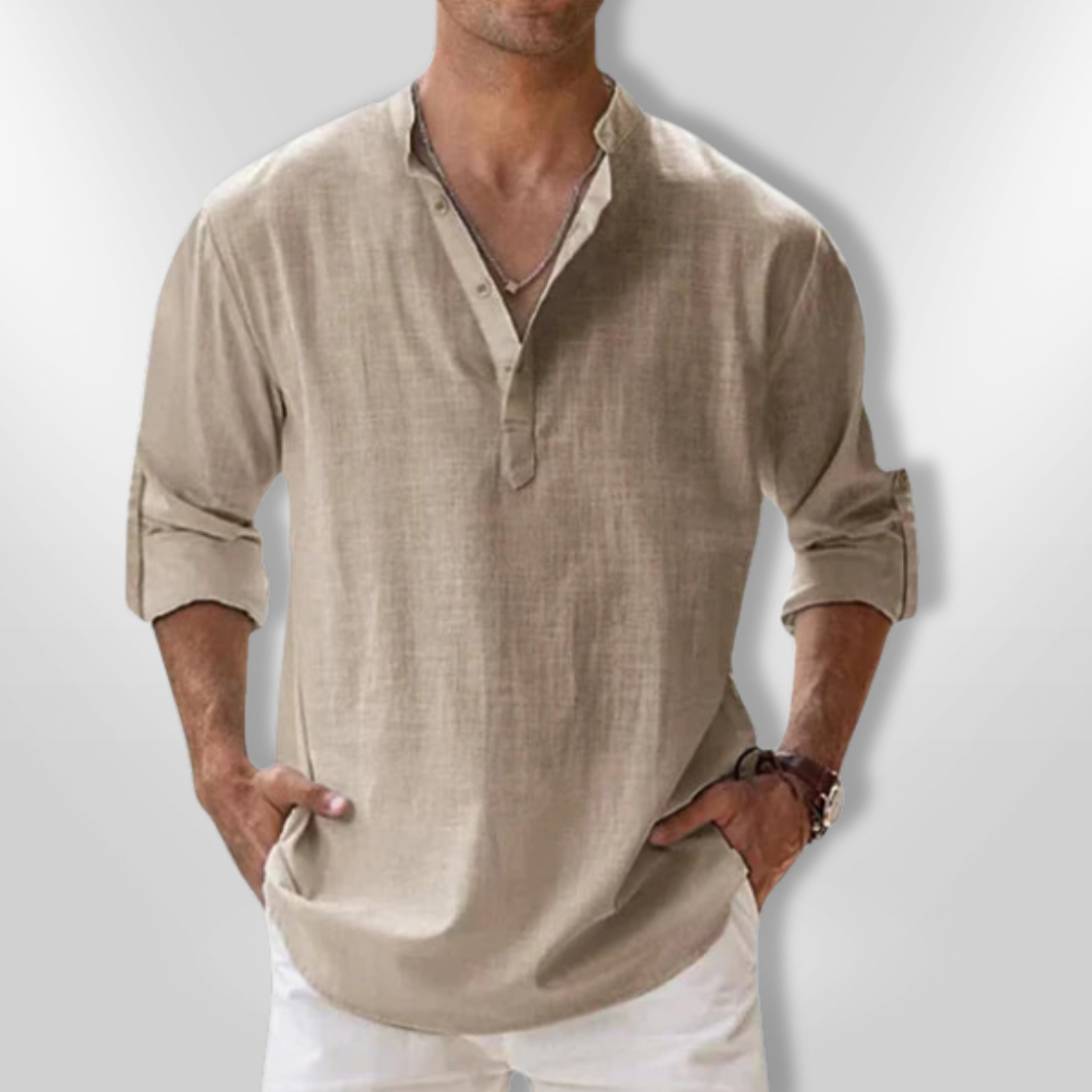 Heren Polo Lin Col Tunisien Casual Ademend Poloshirt 11