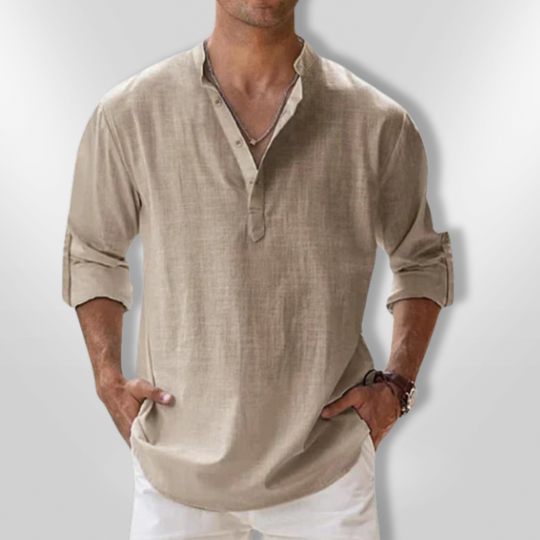 Heren Polo Lin Col Tunisien Casual Ademend Poloshirt 11