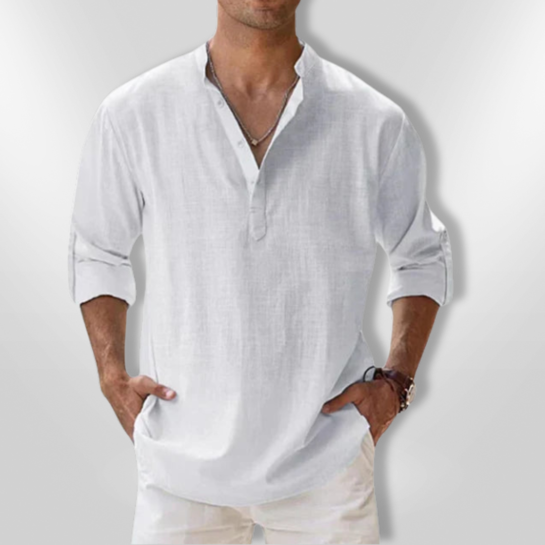 Heren Polo Lin Col Tunisien Casual Ademend Poloshirt 12