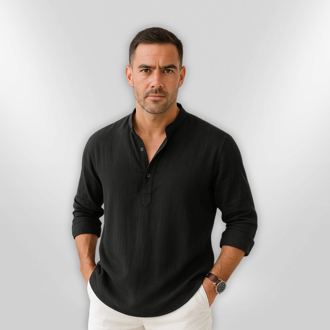 Heren Polo Lin Col Tunisien Casual Ademend Poloshirt 2
