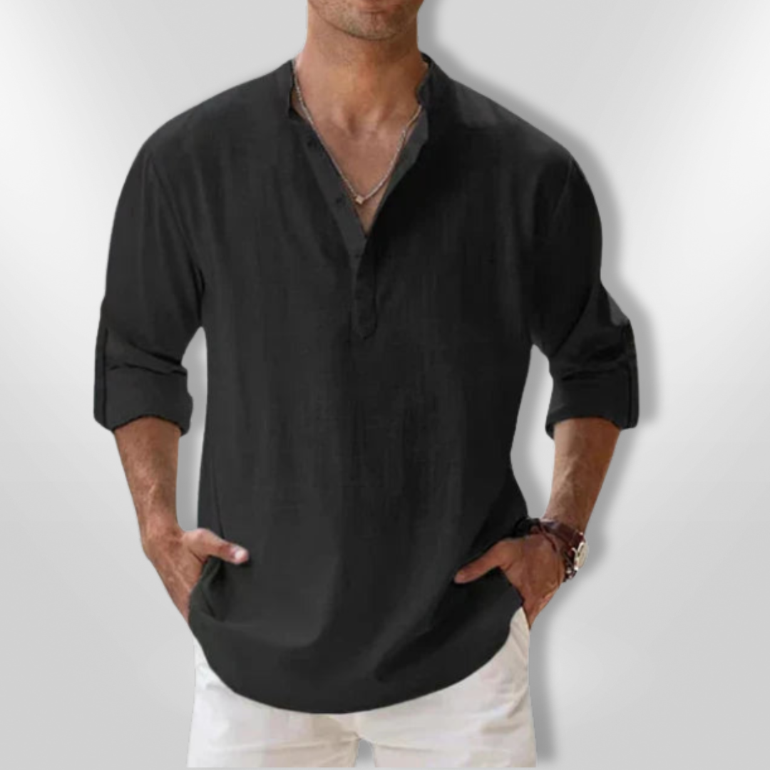 Heren Polo Lin Col Tunisien Casual Ademend Poloshirt 3