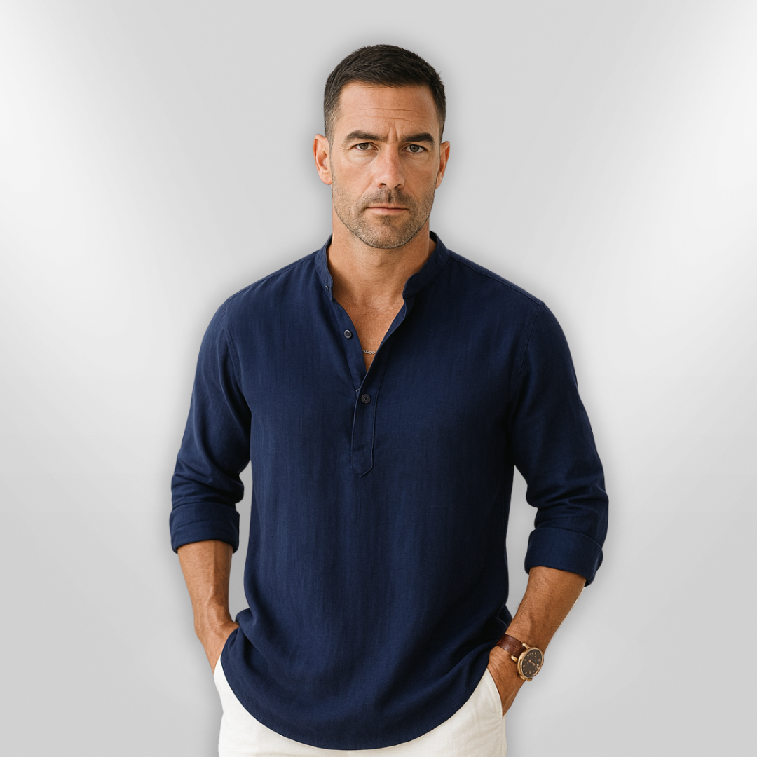 Heren Polo Lin Col Tunisien Casual Ademend Poloshirt 4