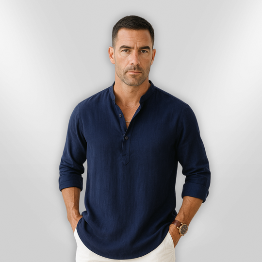 Heren Polo Lin Col Tunisien Casual Ademend Poloshirt 4