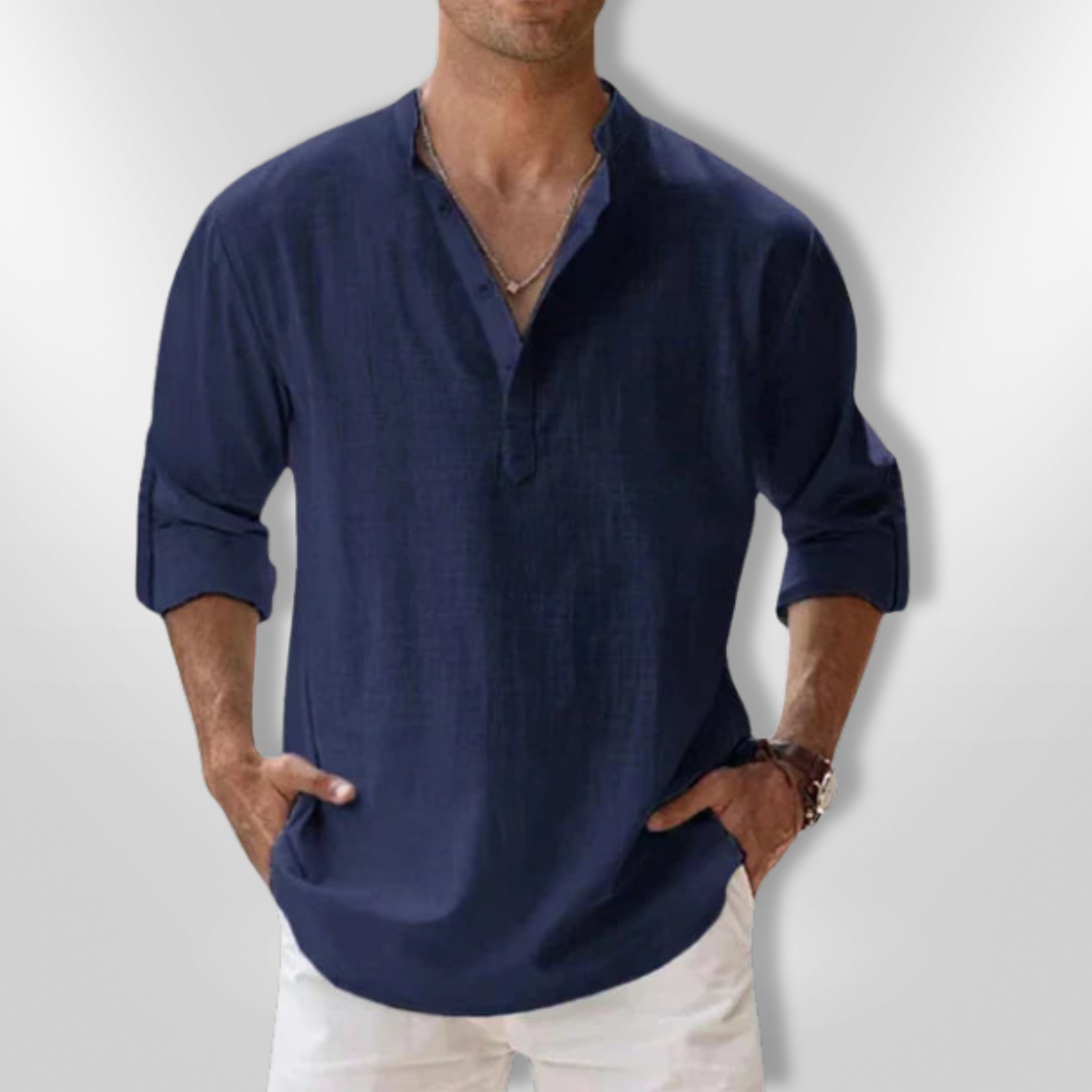 Heren Polo Lin Col Tunisien Casual Ademend Poloshirt 5