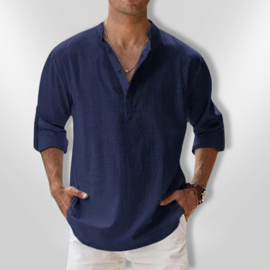 Heren Polo Lin Col Tunisien Casual Ademend Poloshirt 5