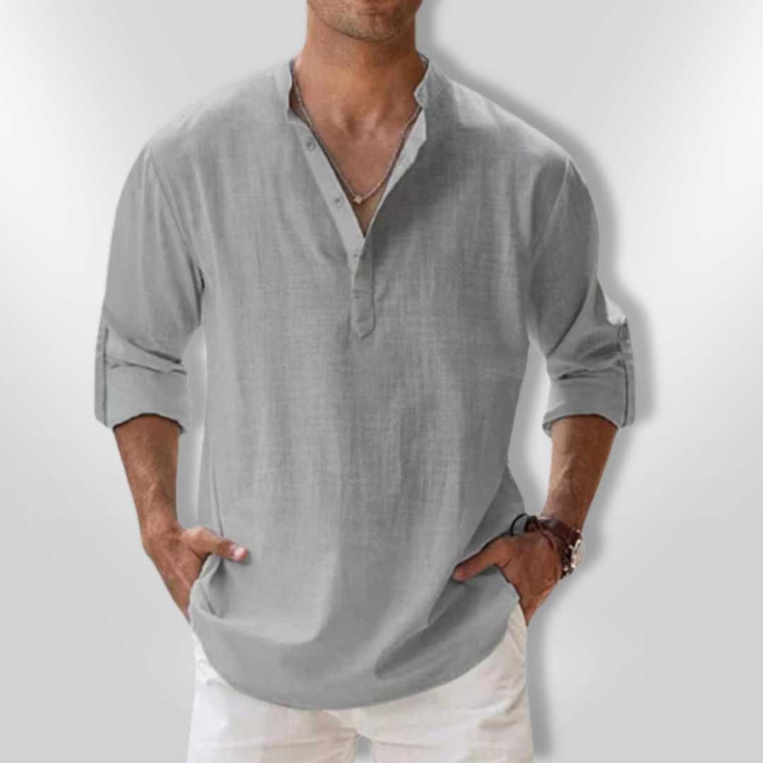 Heren Polo Lin Col Tunisien Casual Ademend Poloshirt 7