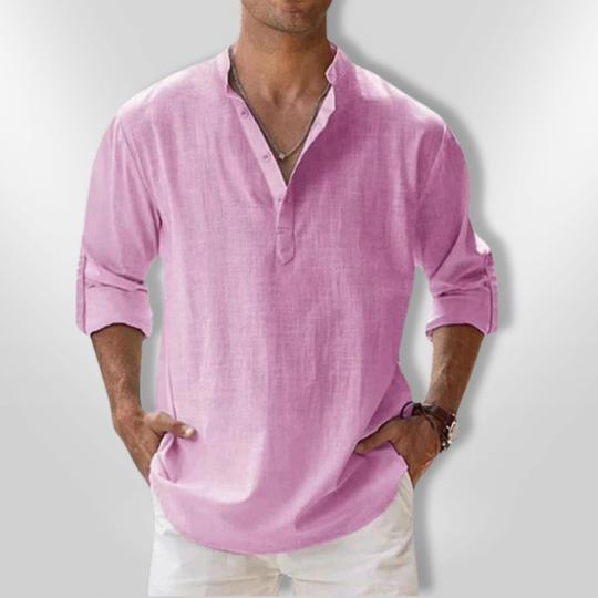 Heren Polo Lin Col Tunisien Casual Ademend Poloshirt 9
