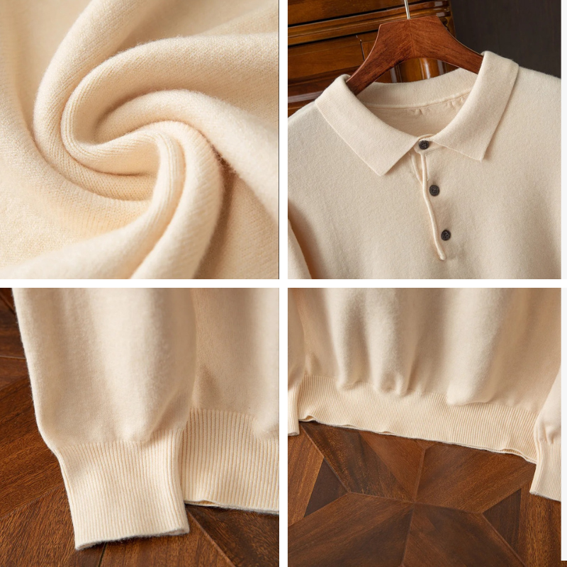Heren Polo Shirt Lange Mouw Rambouillet Wol Casual Fashion 1
