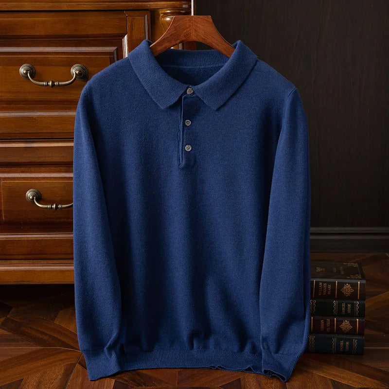 Heren Polo Shirt Lange Mouw Rambouillet Wol Casual Fashion 3