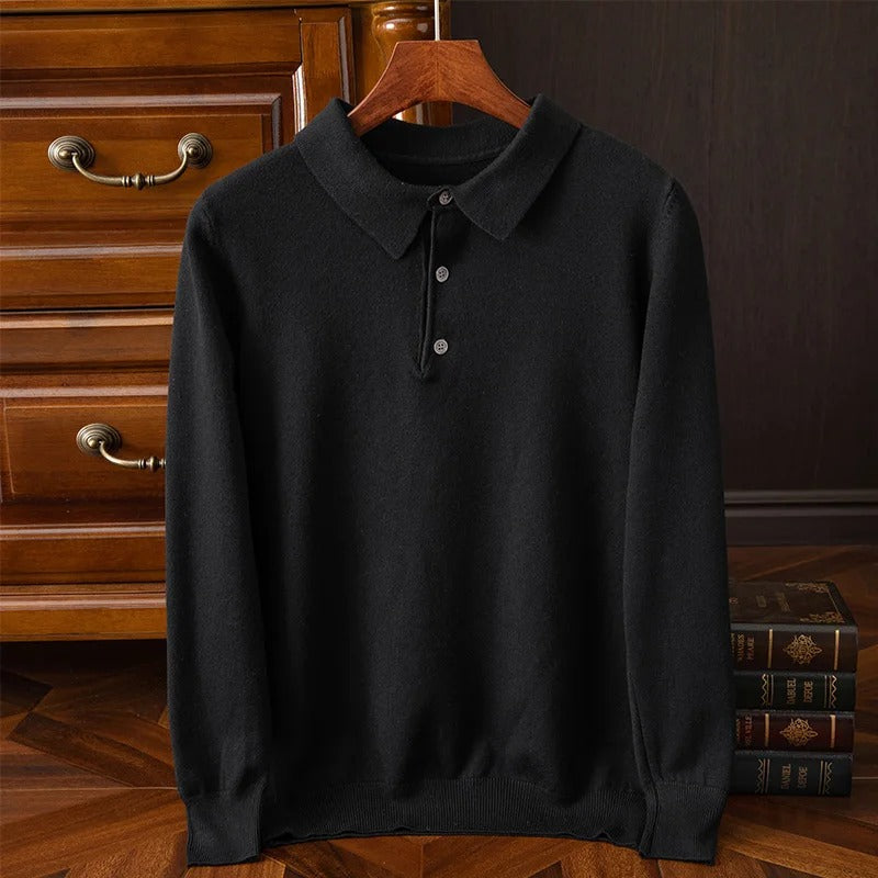 Heren Polo Shirt Lange Mouw Rambouillet Wol Casual Fashion 4