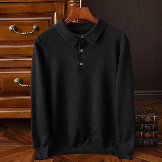 Heren Polo Shirt Lange Mouw Rambouillet Wol Casual Fashion 4