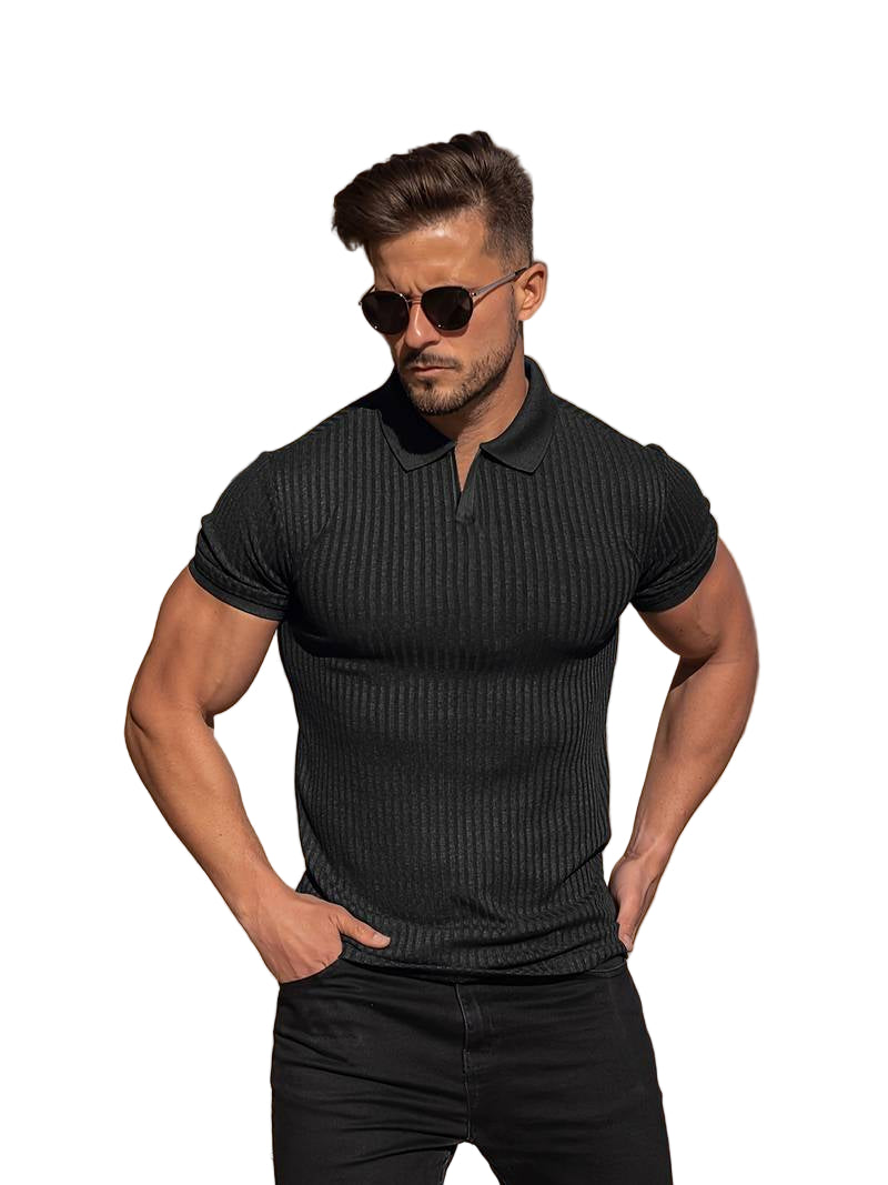 Heren Polo Shirt Muscle Fit Ribbed Soft Knit 0