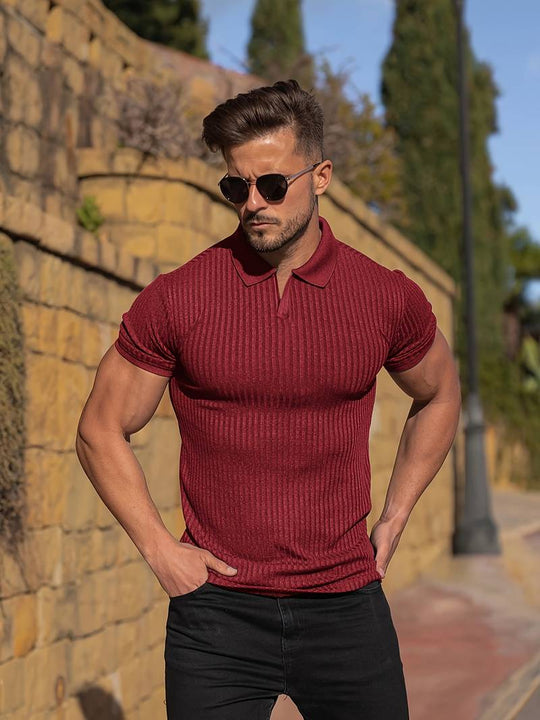 Heren Polo Shirt Muscle Fit Ribbed Soft Knit 1