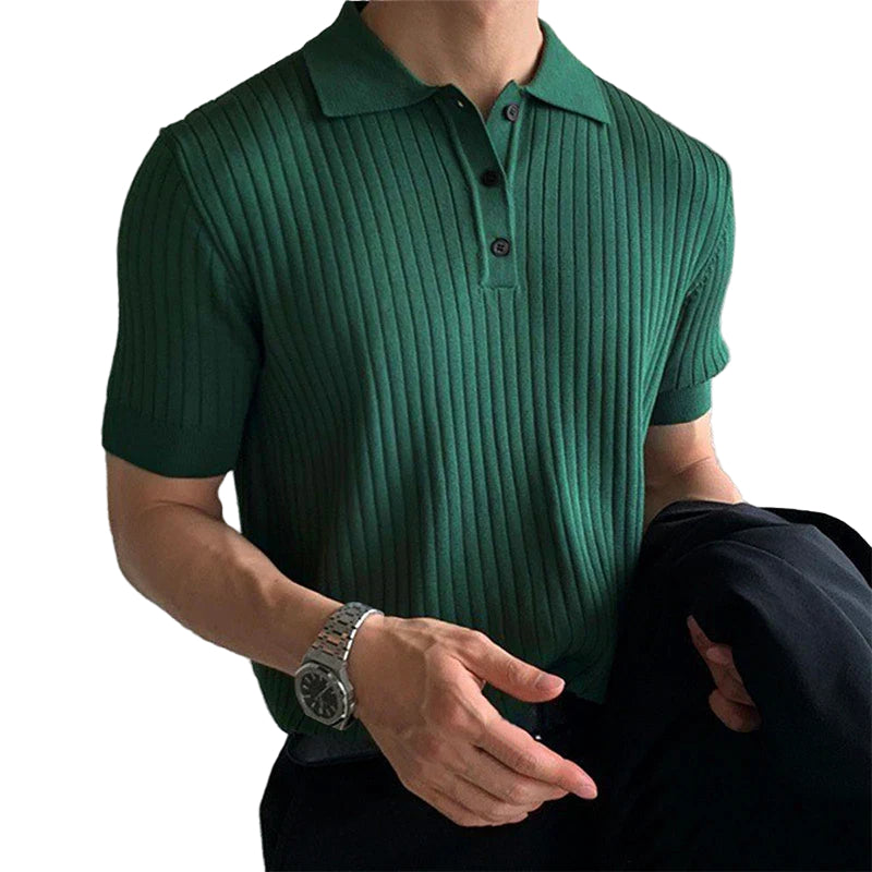 Heren Polo Shirt Slim Fit Ribbed Knit Korte Mouwen 0