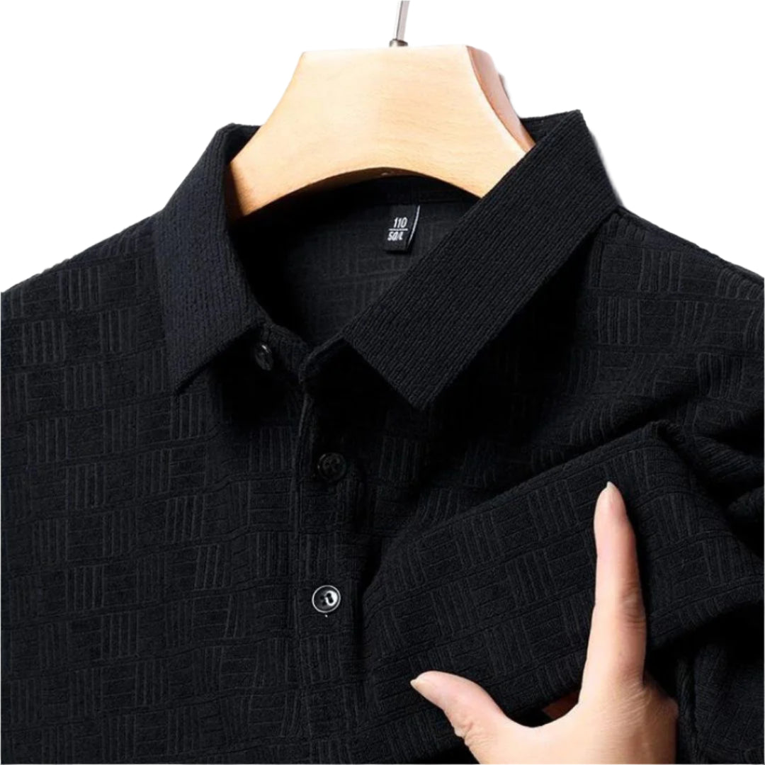 Heren Polo Shirt Textuur Ruitpatroon Ademend Hoogwaardige Stof 0