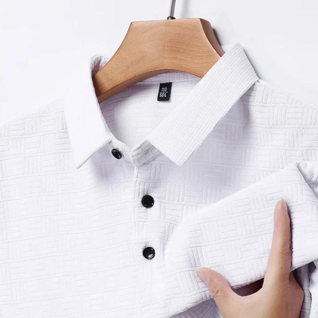 Heren Polo Shirt Textuur Ruitpatroon Ademend Hoogwaardige Stof 1