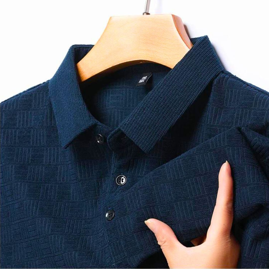 Heren Polo Shirt Textuur Ruitpatroon Ademend Hoogwaardige Stof 2