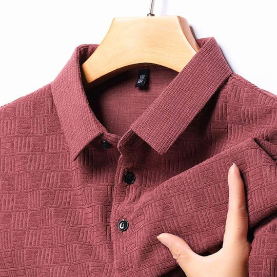 Heren Polo Shirt Textuur Ruitpatroon Ademend Hoogwaardige Stof 3