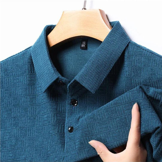 Heren Polo Shirt Textuur Ruitpatroon Ademend Hoogwaardige Stof 4