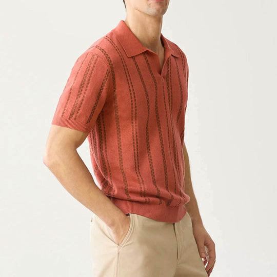 Heren Poloshirt V-ring Jacquard Gebreid 1