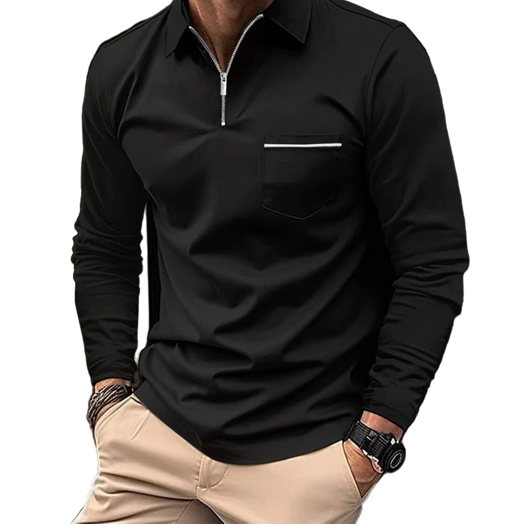 Heren Poloshirt met Lange Mouwen en Unieke Rits 0