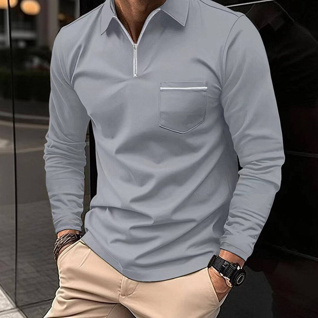 Heren Poloshirt met Lange Mouwen en Unieke Rits 2