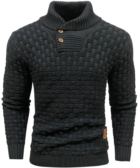 Heren Pullover Met Hoge Kraag en Knopen 0
