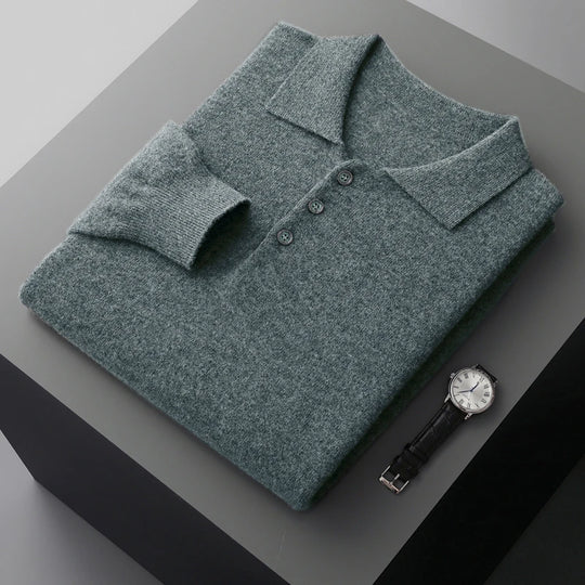Heren Pullover Polo Kraag Merinowol Luxe Trui 12