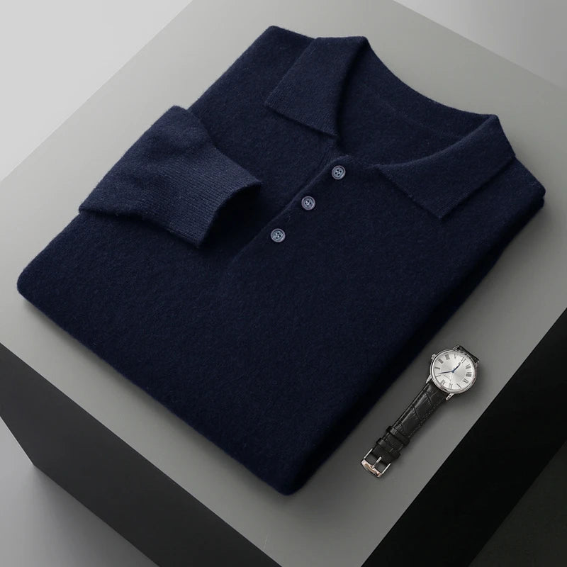 Heren Pullover Polo Kraag Merinowol Luxe Trui 7