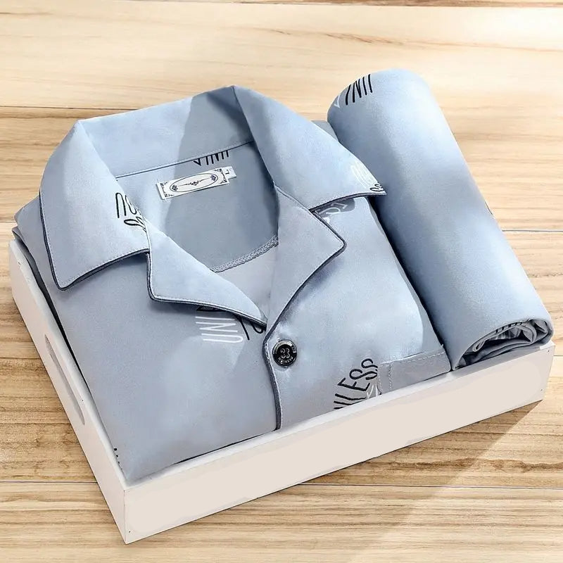 Heren Pyjama Set Klassiek Comfortabel met Knoopsluiting en Pyjamabroek 3