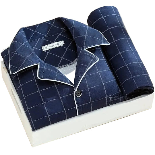 Heren Pyjama Set Klassiek Comfortabel met Knoopsluiting en Pyjamabroek 4