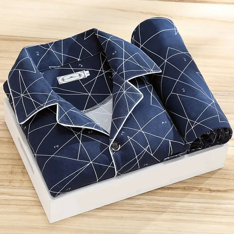 Heren Pyjama Set Klassiek Comfortabel met Knoopsluiting en Pyjamabroek 7