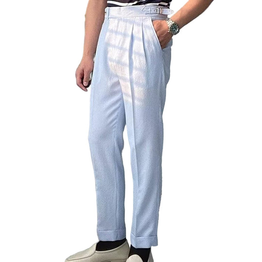 Heren Rechte Broek Hoge Taille Plissé Voorkant Ademend Materiaal 0