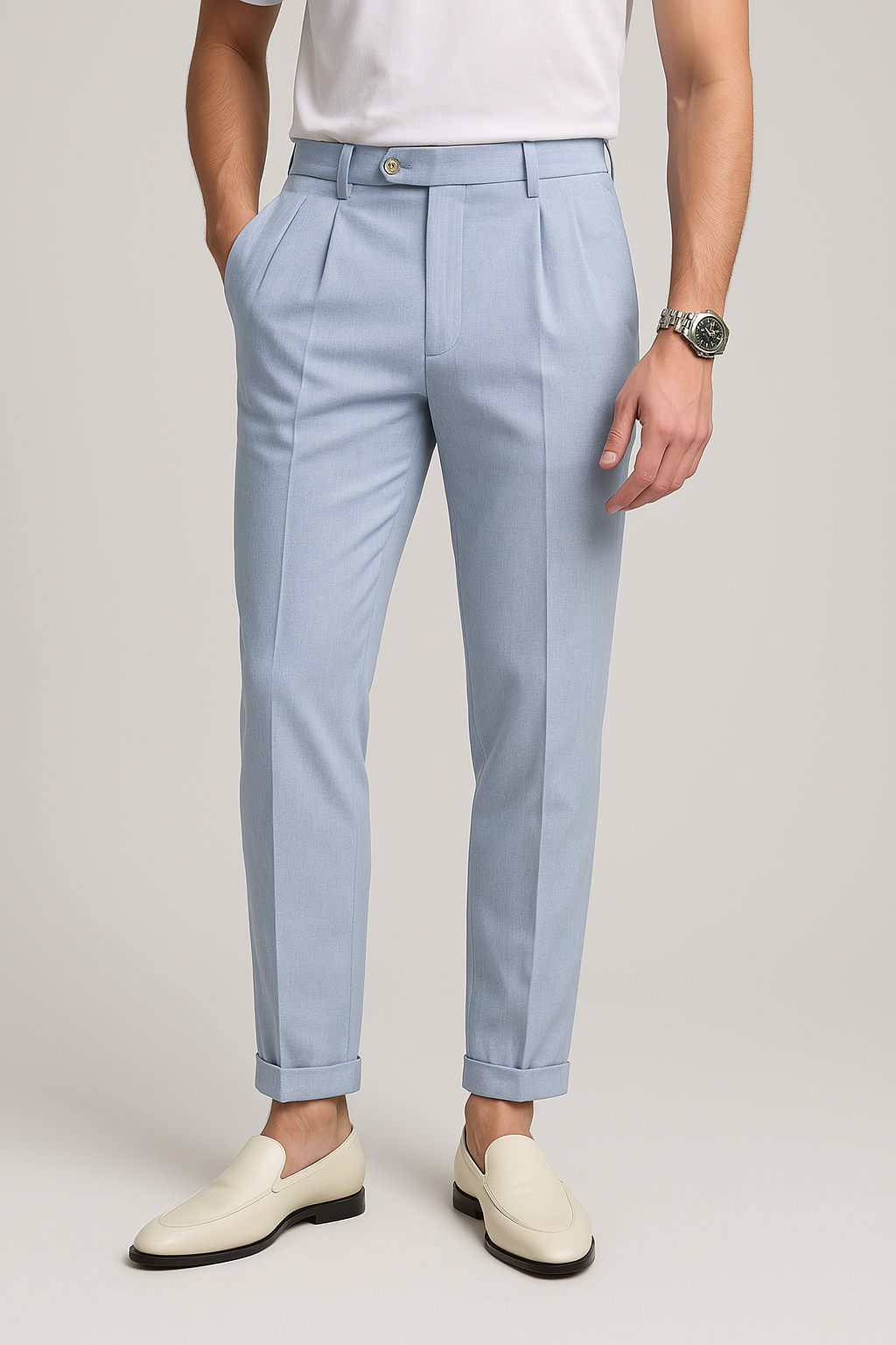 Heren Rechte Broek Hoge Taille Plissé Voorkant Ademend Materiaal 1