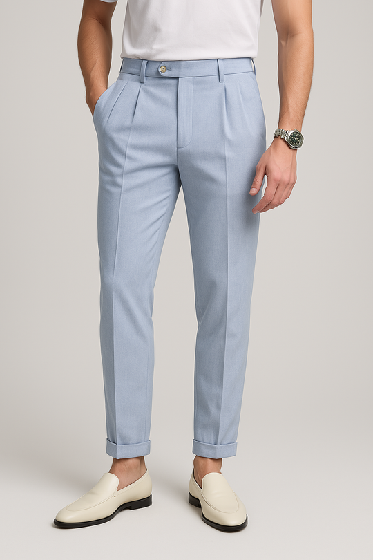 Heren Rechte Broek Hoge Taille Plissé Voorkant Ademend Materiaal 1