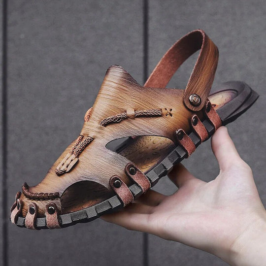 Heren Sandalen Echt Leer Tribaal Ontwerp met Comfortabele Inlegzool 1