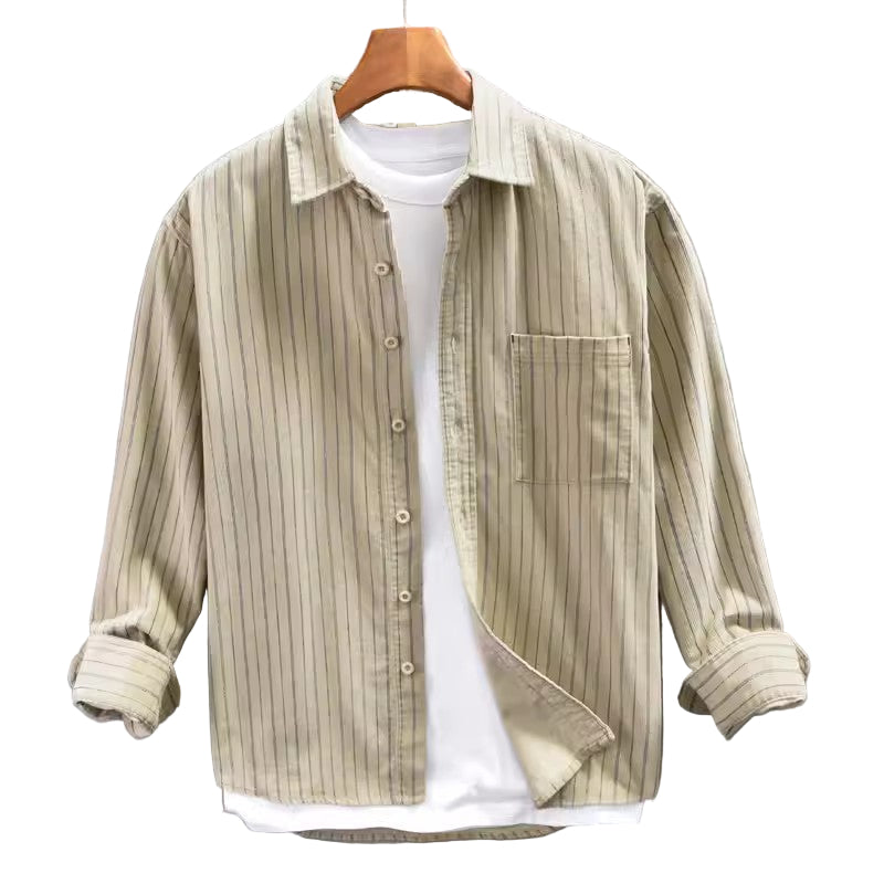 Heren Shirt Lange Mouw Met Borstzak en Streepdesign 0