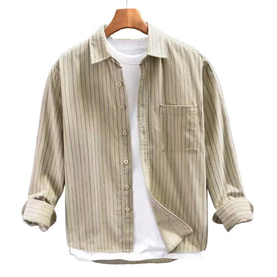 Heren Shirt Lange Mouw Met Borstzak en Streepdesign 0