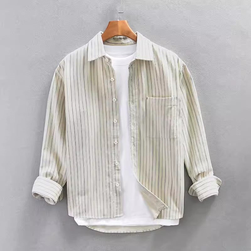 Heren Shirt Lange Mouw Met Borstzak en Streepdesign 1