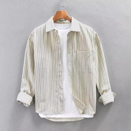 Heren Shirt Lange Mouw Met Borstzak en Streepdesign 1