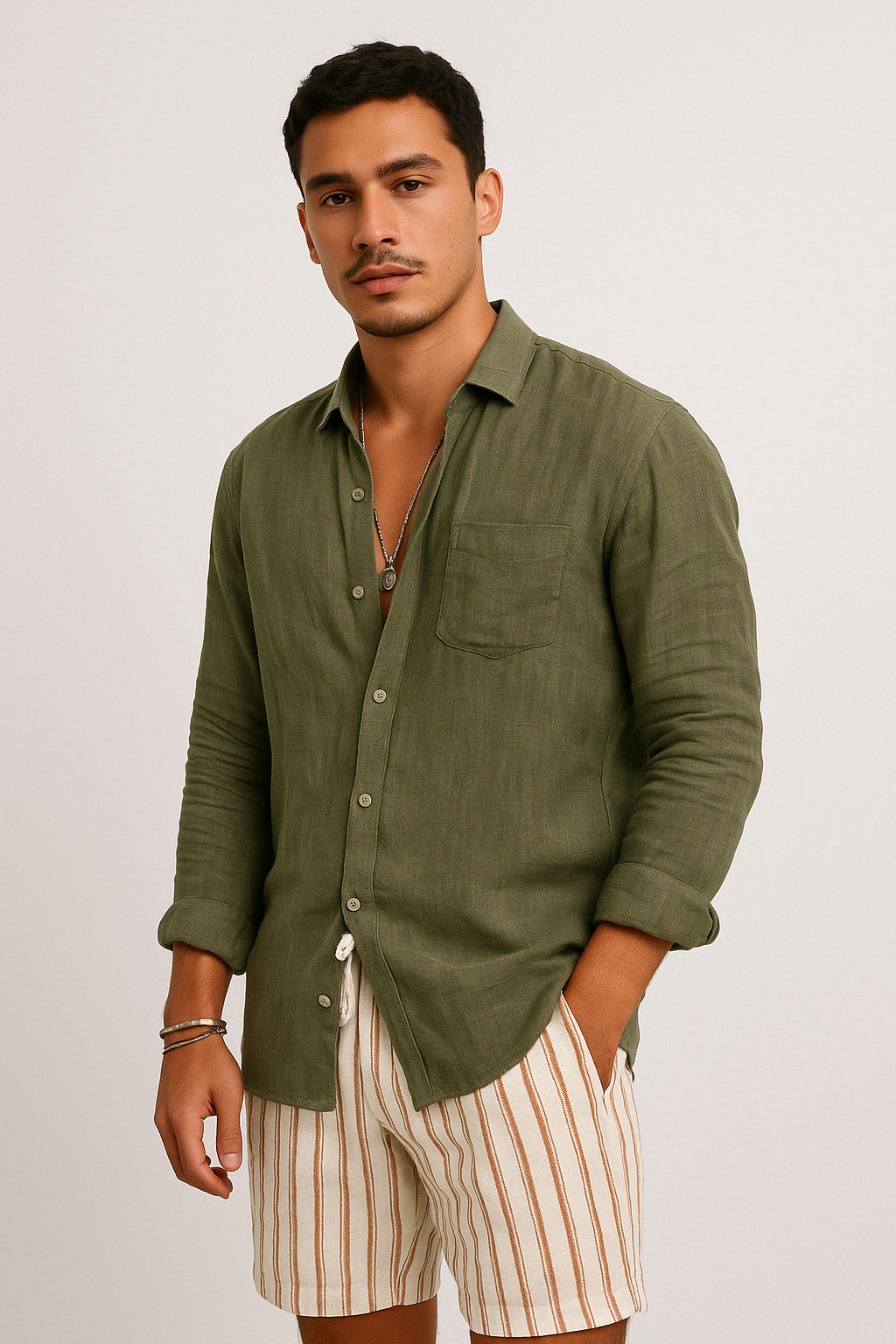Heren Shirt Lange Mouwen Casual Katoen-Linnenmix 1